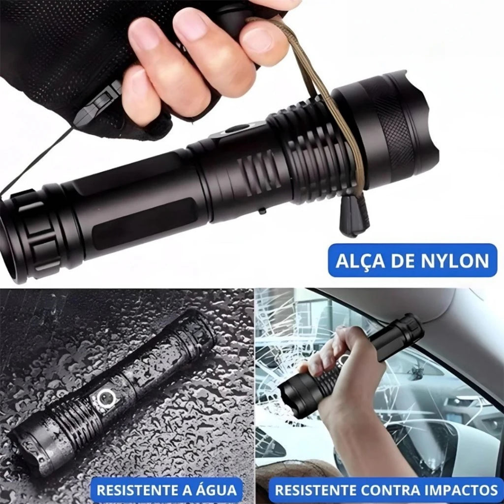 Lanterna Tática LED T9 P50 168000W 327000 Lúmens Zoom 2000x