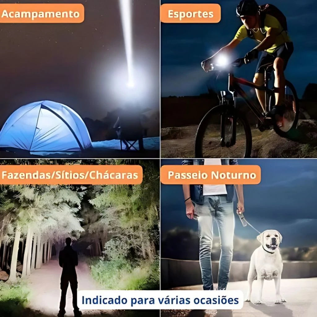 Lanterna Tática LED T9 P50 168000W 327000 Lúmens Zoom 2000x