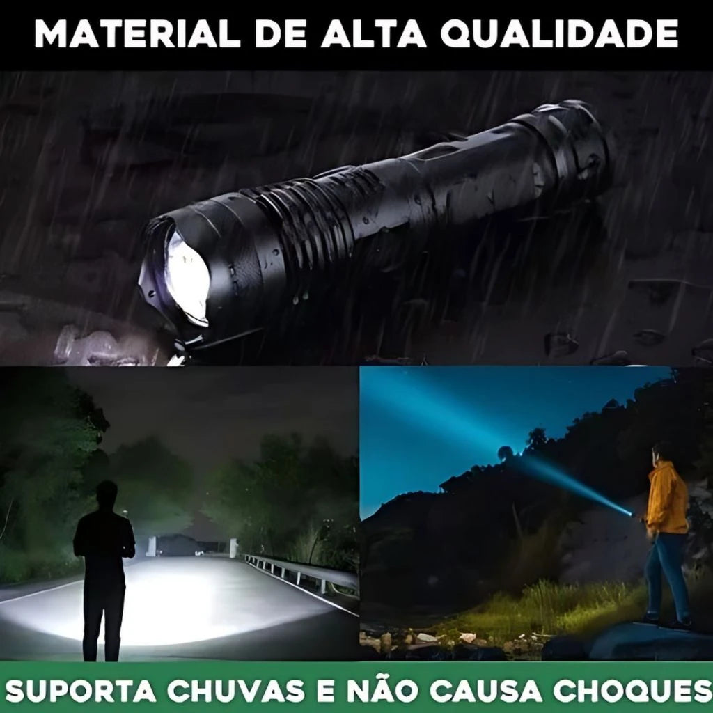 Lanterna Tática LED T9 P50 168000W 327000 Lúmens Zoom 2000x