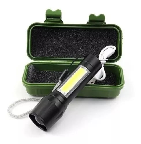 Mini Lanterna Tática Com Led E Zoom Recarregável