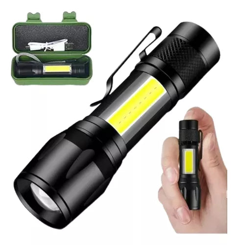 Mini Lanterna Tática Com Led E Zoom Recarregável