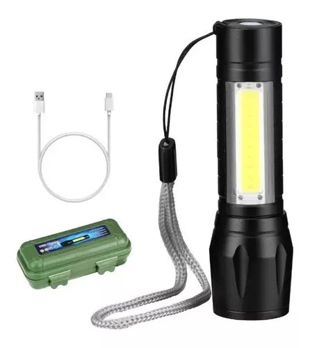Mini Lanterna Tática Com Led E Zoom Recarregável
